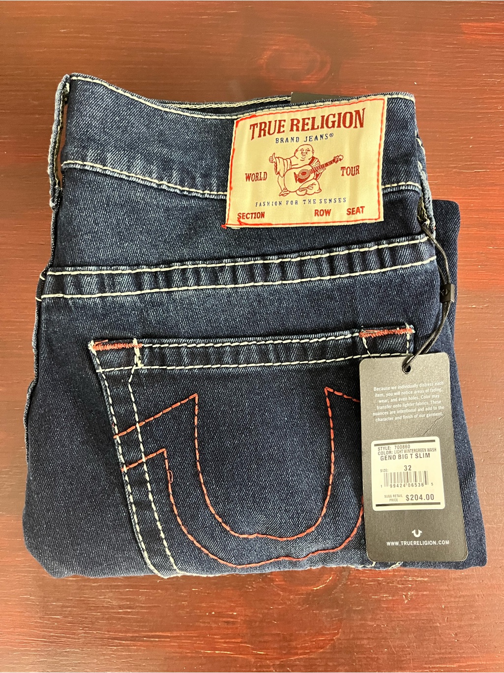 True Religion Geno Jeans Men's 32 X 32 Big T Relaxed Slim Denim $204 New